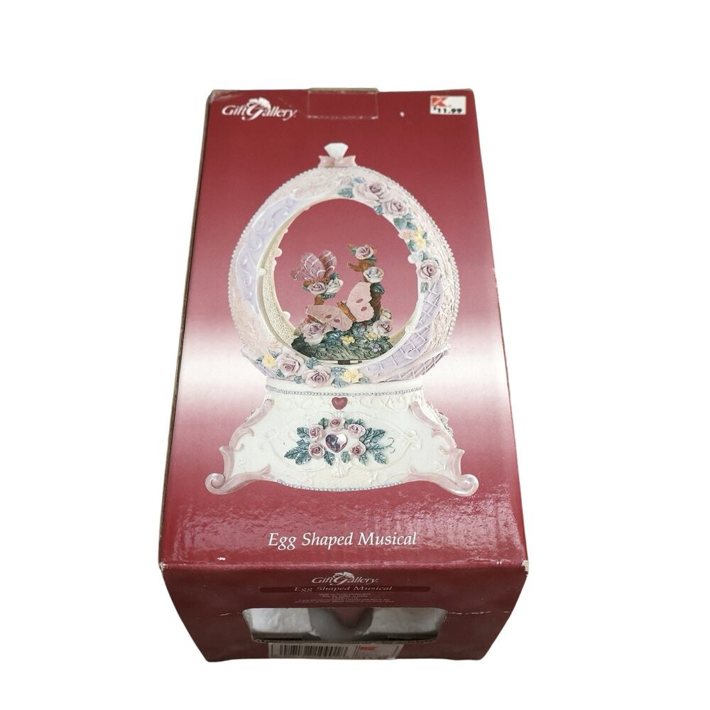Vintage Gift Gallery Pink Butterfly Egg Shaped Music Box Cottagecore Coquette
